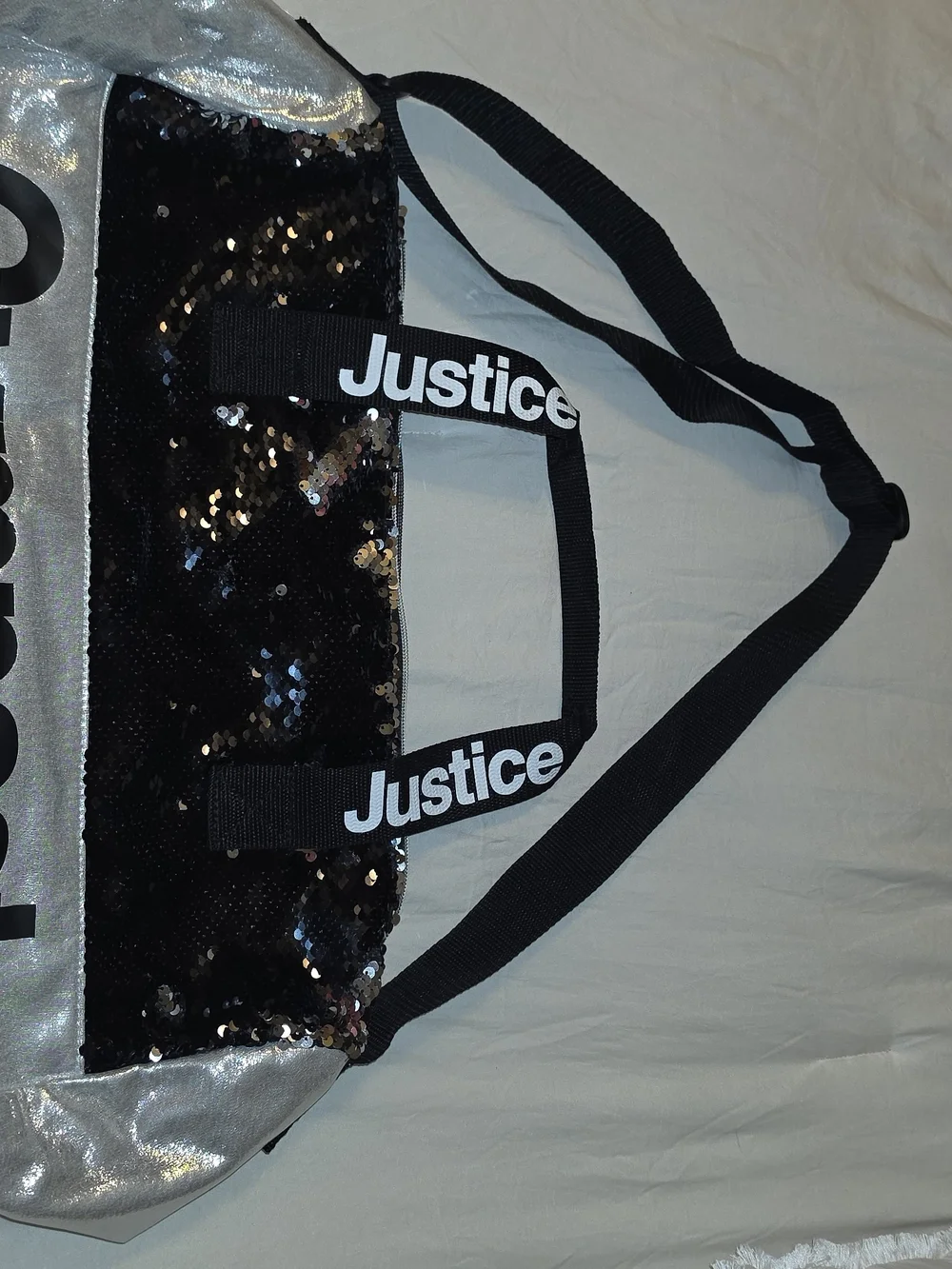 Justice Silver and Black Sequin Gymnast Duffel